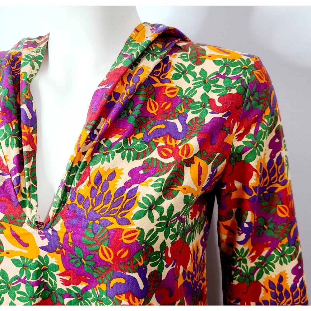 Vintage Novelty Print Hooded Kaftan Animals